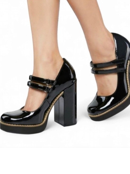 Steve Madden Shoes - Steve Madden Patent single Strap Mary Jane Block Heel Pumps - Black